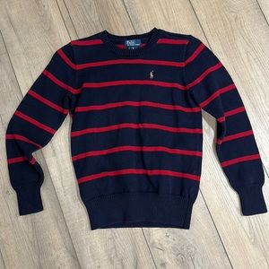 Polo by Ralph Lauren boys medium sweater, navy with red stripe.